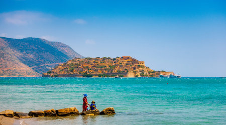View of the fortress of Spinalonga, Crete, Greece.の写真素材