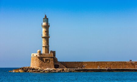 Old Venetian lighthouse in Chania on the island of Crete, Greeceの写真素材