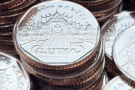 five baht coins, Thailandの写真素材