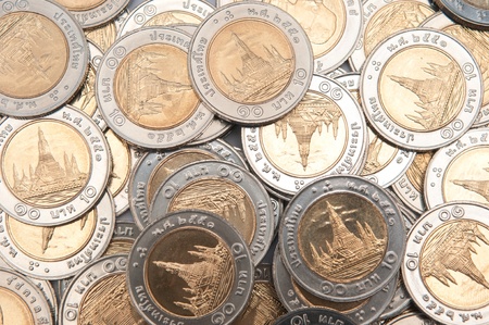 ten Baht coins, Thailandの写真素材