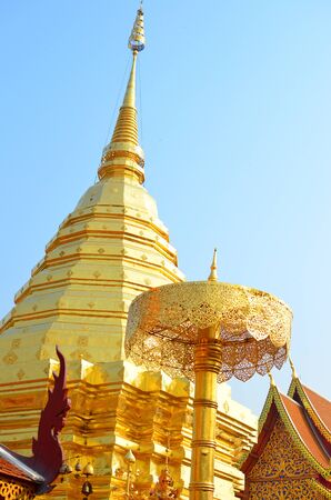 golden pangoda in a northern Thailandの写真素材