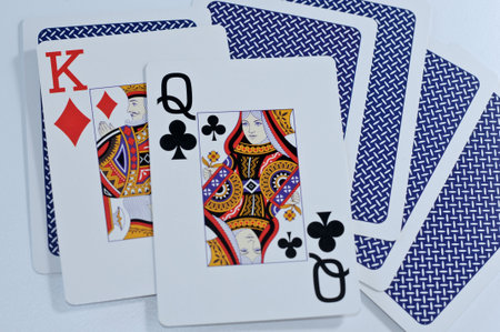 open playing cards - king of diamonds and queen of clubsのeditorial素材