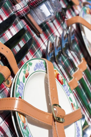 Set of dishware in the picnic basket