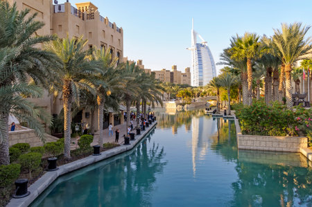 Dubai, UAE - January 08, 2012: View of Burj Al Arab from Madinat Jumeirah. Madinat is a luxurious resort in Dubai and is also the largest resort in the emirates spreading across over 40 hectares.のeditorial素材