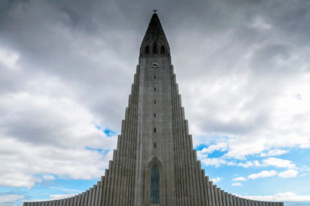 Reykjavik, Iceland - August 08, 2012: View of Hallgrimskirkja facade. This Lutheran parish church of...