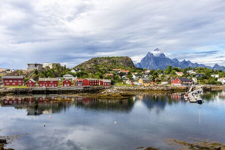 The village of Kabelvag from seaside, Norway. It is located on the southern shore of the island of Austvagoya in the Lofoten archipelago. The village was founded as "Vagan" in the early 12th centuryの写真素材