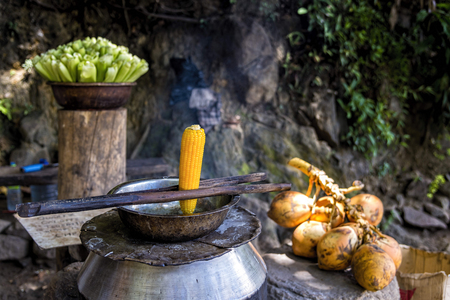 Street food at Ravana Falls, Sri lankaの写真素材