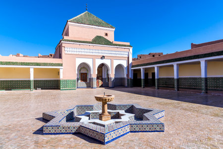 Tamegroute, Morocco - December 27, 2017: The building and the courtyard of the shrine Zawiya Nasiriyya.  This was a historical center of the Nasiriyya order, one of the most influential Sufi orderのeditorial素材
