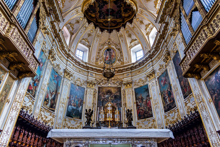 Bergamo, Italy - September 15, 2018: View of the apse of the city cathedral. This is a Roman Catholic cathedral dedicated to Saint Alexander of Bergamo, patron saint of the cityのeditorial素材