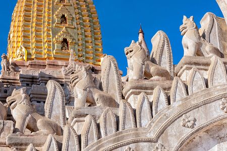 Details of Ananda Temple in Bagan, Myanmar. This buddhist temple was built in 1105 AD, and is said to be an architectural wonder in a fusion of Mon and adopted Indian style of architectureの写真素材