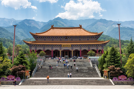 Dali, China - April 25, 2019: The Mahavira Hall of Chong Sheng monastery. This Buddhist monastery was once the royal temple of the Kingdom of Dali. It was originally built in the 9th centuryのeditorial素材