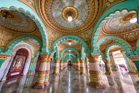 Mysore, India - August 26, 2018: The Audience Hall in Mysore Palace. Mysore Palace is now one of the most famous tourist attractions in India, after the Taj Mahalのeditorial素材