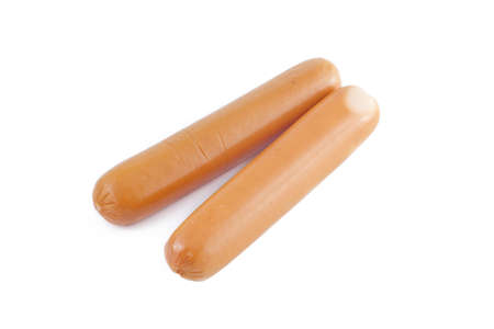 A view of a grilled sausage isolated on white background の写真素材