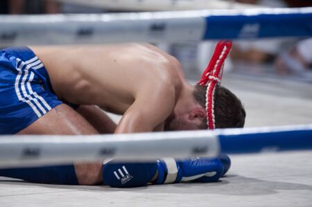 BANGKOK THAILAND- MAR19: Unidentified players in World Thai Martial Arts Festival in Pro-Am Muaythai World Championships on MARCH19, 2011 at MBK in Bangkok Thailand のeditorial素材