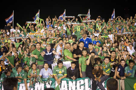 BANGKOK THAILAND- APRIL 6 : Thai Premier League (TPL) between Army Utd. (green) vs BEC Tero Fc (red) onApril 9, 2011 at Army Stadium in Bangkok Thailand のeditorial素材