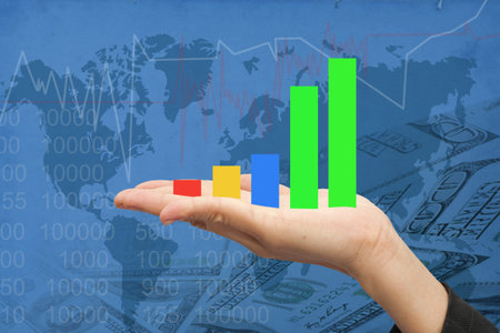 Female hand and graph in stock background 