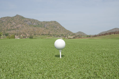 Golf: sand trap on the green grass の写真素材