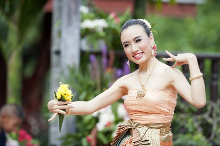 Women : Thai Traditional Dress. This is the parade of making traditional merit of people from the northern territory of Thailandの写真素材