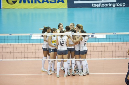 BANGKOK,THAILAND - AUGUST 21 :Volleyball World Championships 2011 Thailand vs Brazil on August 19-21, 2011 in Bangkok,Thailand のeditorial素材