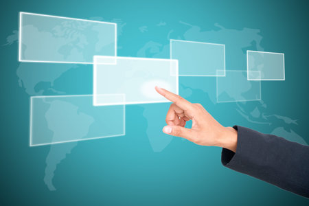 hand pushing on a touch screen interface 