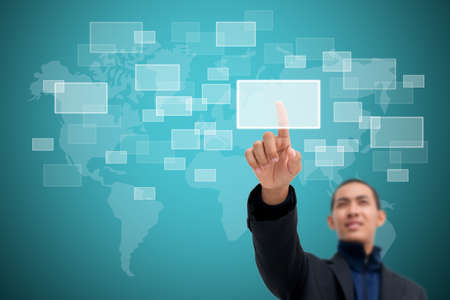 hand pushing on a touch screen interface の写真素材