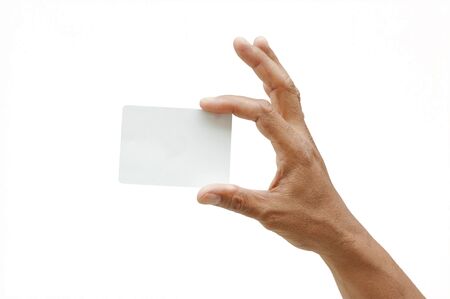 Hand and a card isolated on white の写真素材