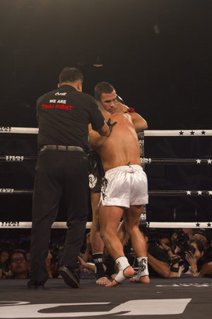 BANGKOK, THAILAND- NOV 27 : Unidentified boxers compete in Thai Fight:Muay Thai. World