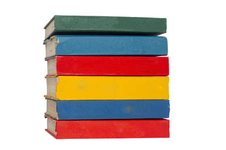 Stack of colorful real books on white background の写真素材