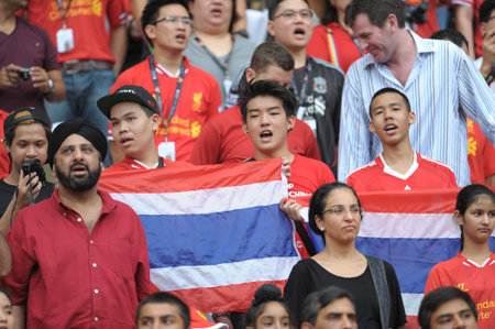 BANGKOK, JULY 28: Liverpool FC Tour 2013 Thailand between Thailand (r) and Liverpool (w) at the Rajamangala Stadium on July 28, 2013 in Bangkok, Thailand. のeditorial素材