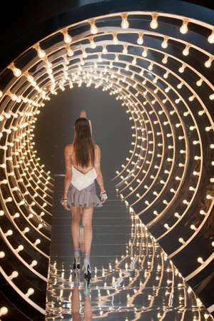 BANGKOK THAILAND-OCT 12 : A model walks on the catwalk showing from KwanKao Venue byBan & Jade show at Elle fashion week  Autumn/Winter 2014 at Bangkok on Oct 12,2014 inThailandのeditorial素材