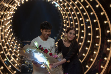 BANGKOK THAILAND-OCT 12 : A model walks on the catwalk showing from KwanKao Venue byBan & Jade show at Elle fashion week  Autumn/Winter 2014 at Bangkok on Oct 12,2014 inThailandのeditorial素材