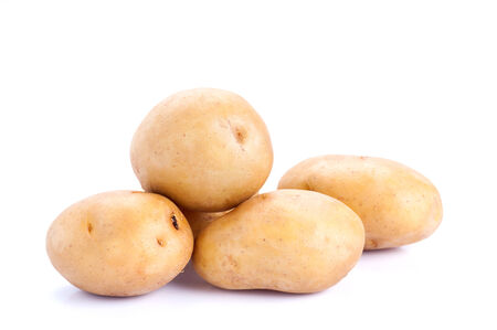 Raw Potato on white background with clipping pathの写真素材
