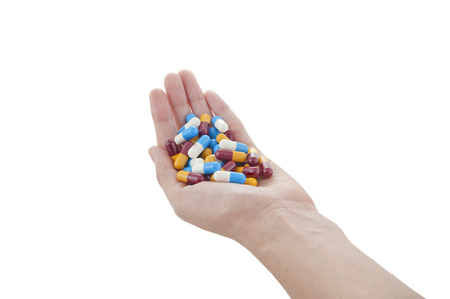 hand of woman with medicamentの写真素材