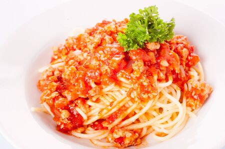 thai cuisine or thai food,plate of spaghetti with meat sauce,The healthy popular flavors of Thailand. Surf along the plateの写真素材