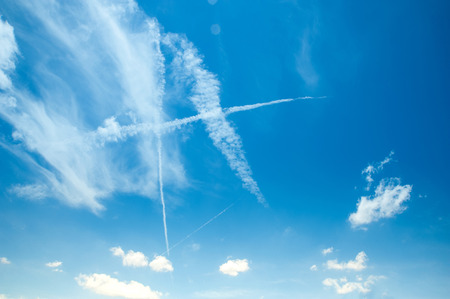 Beautiful Blue Sky Background Template With Some Space for Input Text Message Below Isolated on Blue skyの写真素材