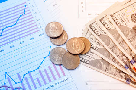 US dollars and finance stock market exchanges graph or forex trading chart background. Abstract business marketing financier background.money and investment conceptsの写真素材