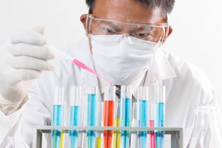 liquid dripping from pipette into test tubeの写真素材