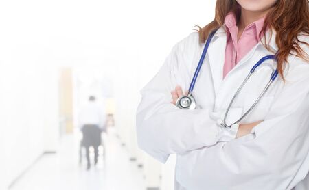 Doctor with a stethoscope in hospitalの写真素材