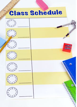 Class schedule with blank spaces for classes.の写真素材