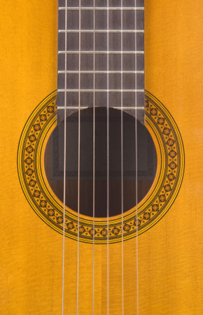 Close-up detail of a classical guitar sound hole