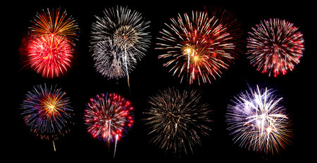 A collection of fireworks on a black background