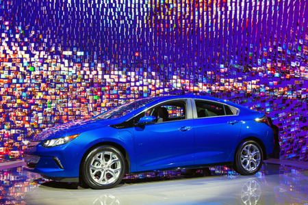 Chicago - February 13: A 2016 Chevy Volt on display February 13th, 2015 at the 2015 Chicago Auto Show in Chicago, Illinois.のeditorial素材