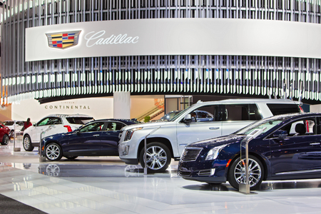 DETROIT - JANUARY 13: The Cadillac display at the North American International Auto Show media preview January 13, 2016 in Detroit, Michigan.のeditorial素材