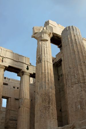 Classic Greek columns. Columns of Acropolis by a large plan.の写真素材