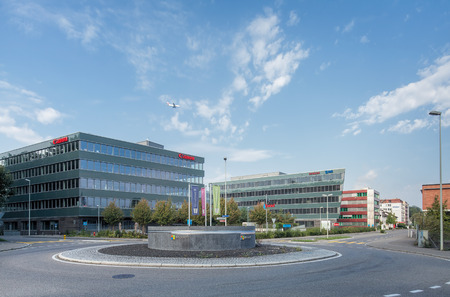 Wallisellen, Switzerland - 7 September, 2014: intersection of the Industriestrasse and the Richtistrasse streets. Wallisellen is a municipality in the district of Bulach in the canton of Zurichのeditorial素材