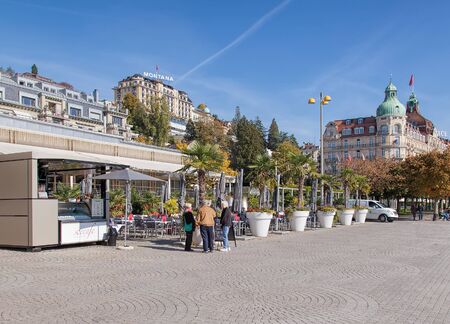 Lucerne, Switzerland - 18 October, 2013: view from the Nationalquai quay. Lucerne is a city in north-central Switzerland, it is the capital of the Canton of Lucerne and the capital of the district of the same name.のeditorial素材
