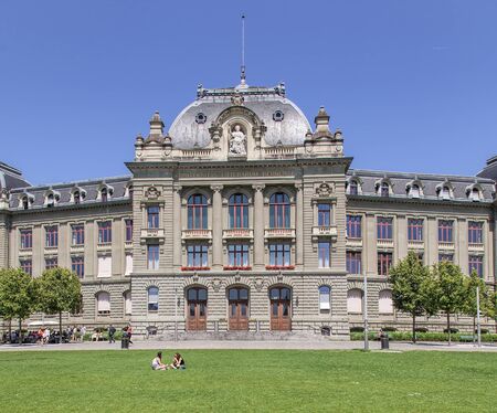 Bern, Switzerland - 11 June, 2014: University of Bern building facade. The University of Bern is a university in the Swiss capital of Bern, founded in 1834, regulated and financed by the Canton of Bern.のeditorial素材