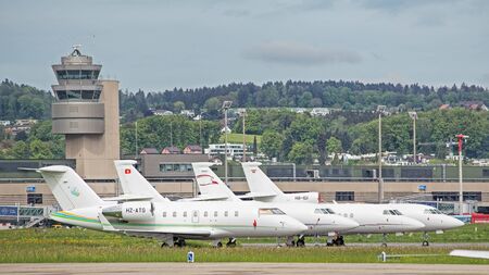 Kloten, Switzerland - 4 May, 2015: jets  in the Zurich Kloten Airport, also known as Zurich Airport. Zurich Kloten Airport is the largest international airport of Switzerland and the principal hub of Swiss International Air Lines.のeditorial素材
