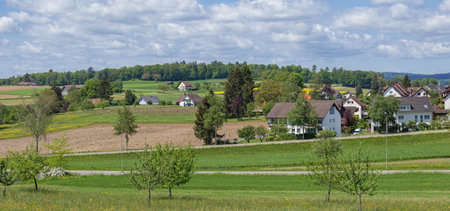 Countryside in Switzerland on a cloudy day in spring