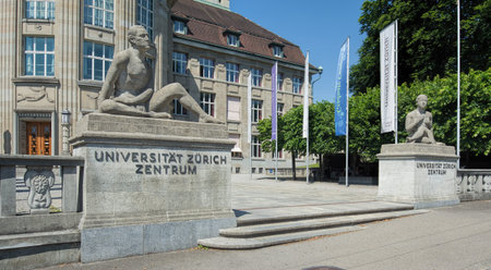 Zurich Switzerland  3 June 2015: entrance to the University of Zurich. The University of Zurich is the largest university in Switzerland founded in 1833.のeditorial素材